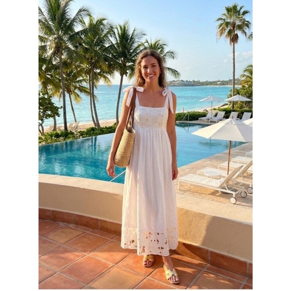 Zimmermann Linen White Eyelet Broderie Sun Dress Bridal Resort Size 0